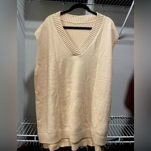 oversized tan v-neck sweater-vest